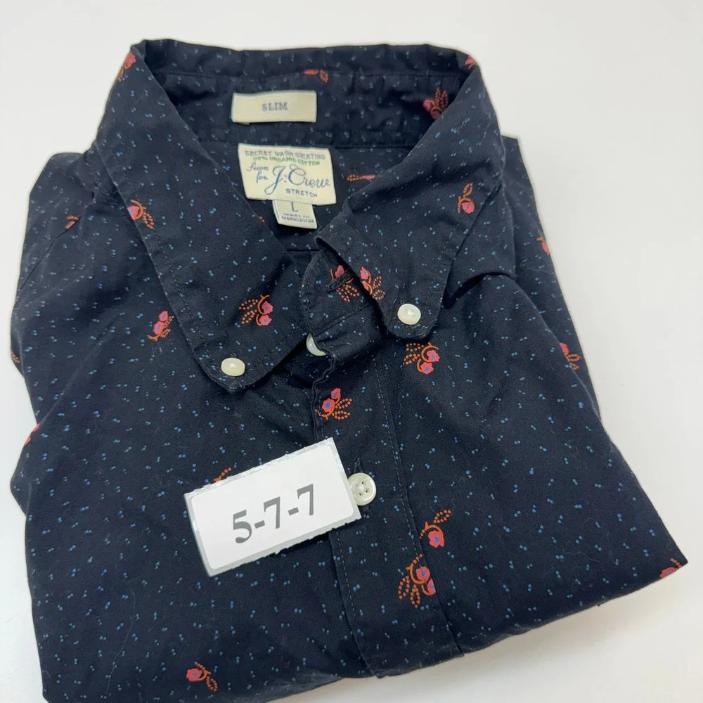 J Crew Shirt Mens Large Blue Black Floral  Button Down Preppy Classic Aesthetic